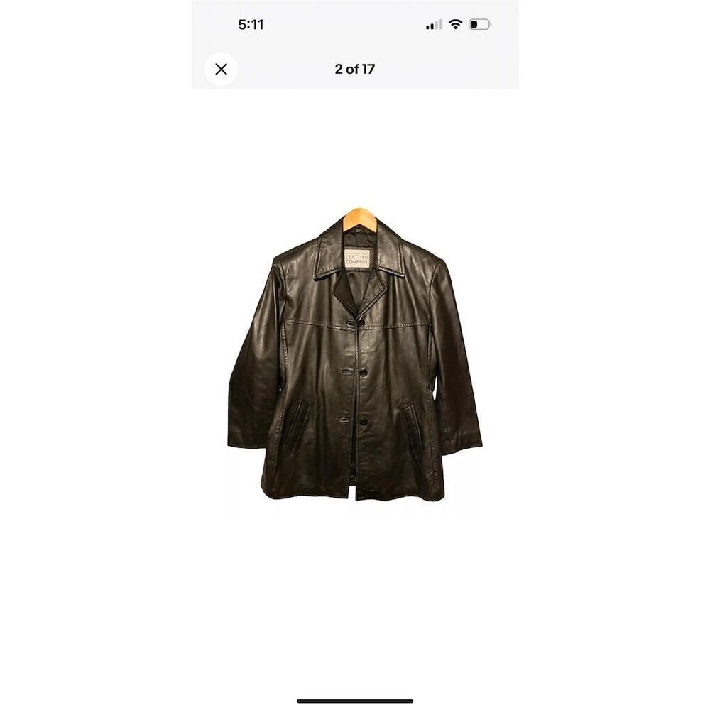 Women's Black Leather Blazer Size L Button-Up Casual Fall